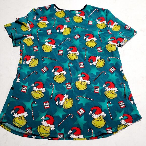 Dr. Seuss The Grinch Nurse Scrubs Shirt Top Christmas Size Medium Who Hash NWOT - Picture 3 of 7
